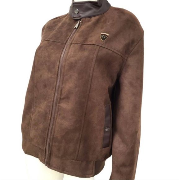 SF Faux Brown Leather Riding Jacket size Medium - Picture 4 of 8